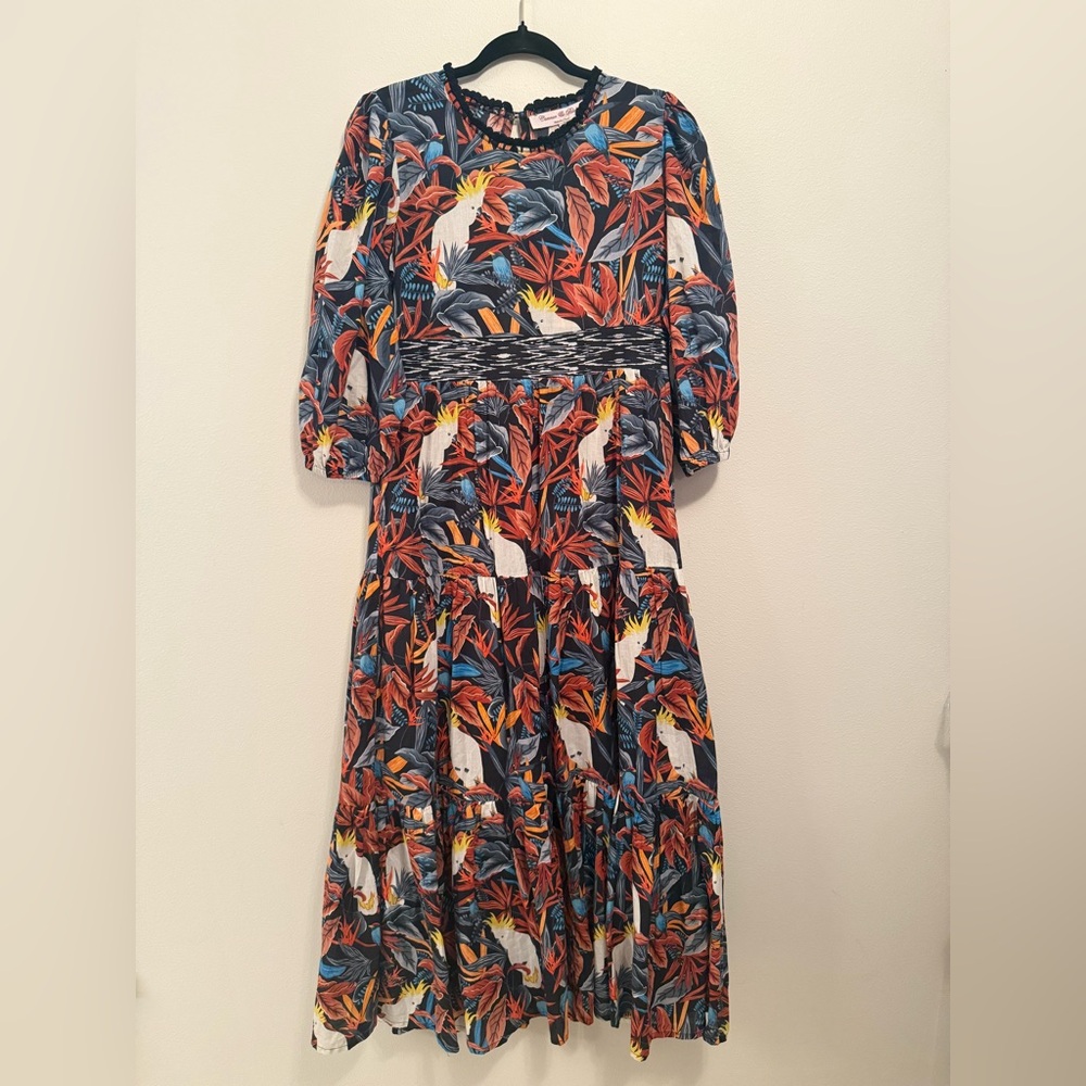 NEW Connor & Blake Lea Printed Cotton Maxi Dress Medium Cockatoo Bird boho - Picture 5 of 15